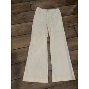 Vtg Unique Retro Hippie Flare Wide Leg Linen Blend 28” Pants Fruit Embroidery